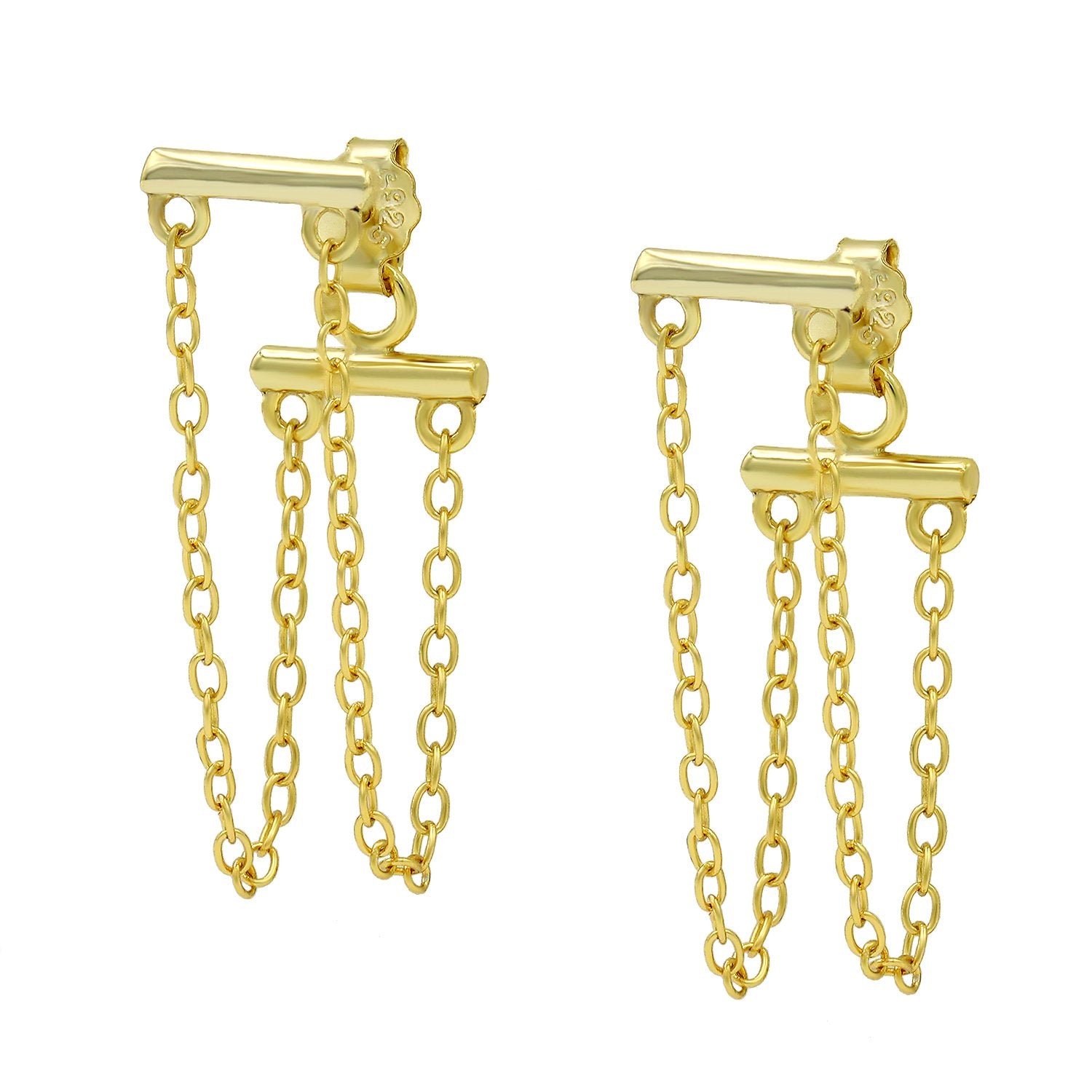 925 Sterling Silver Gold Plated Minimalist Bar Link Drop Earrings – Giorgio  Bergamo
