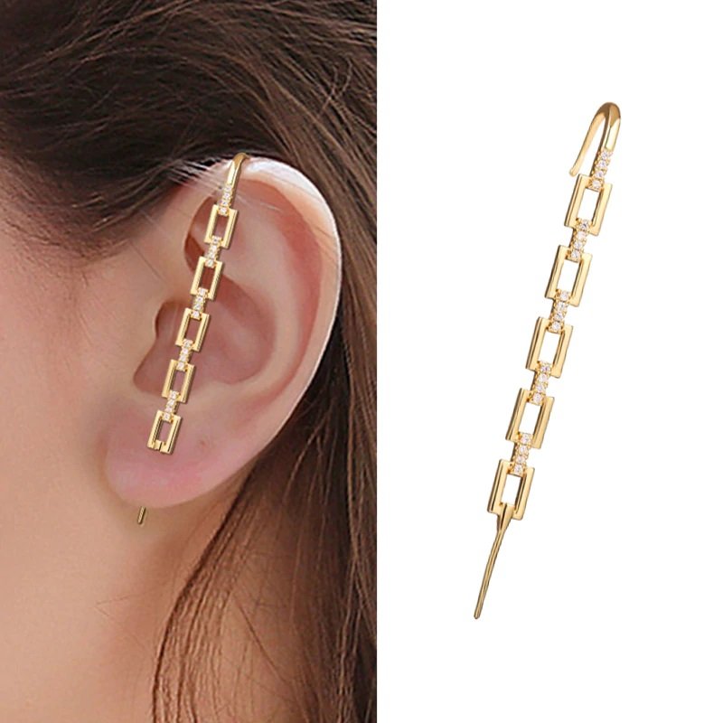 Gold Plated Chain Link Cubic Zirconia Micro Pave Ear Cuff Bar Earring –  Giorgio Bergamo