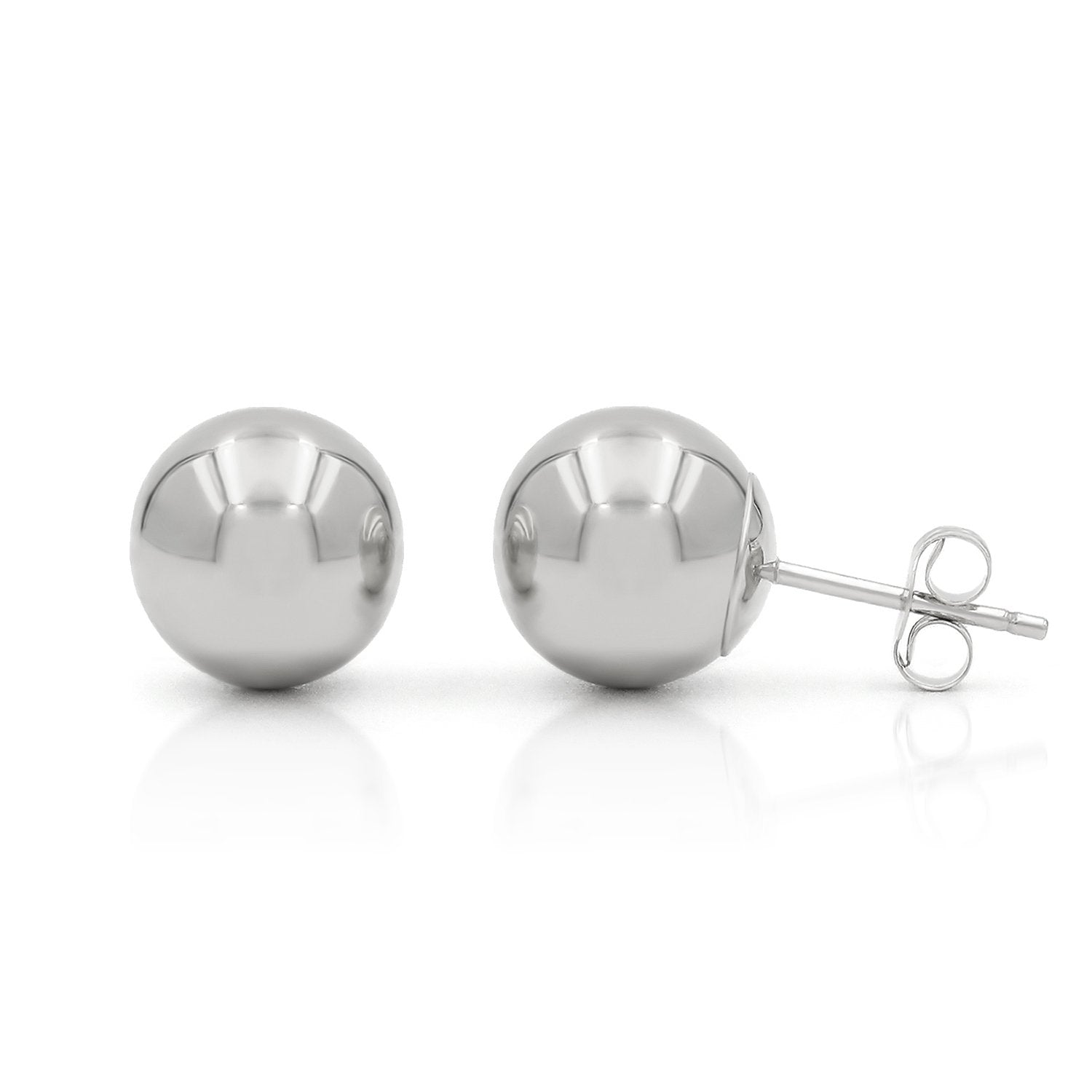 14k Solid White Gold Round Ball Dangle Hoop Earrings – Leverback, Polished Finish