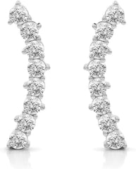 925 Sterling Silver Curved Bar Ear Climber Earrings
