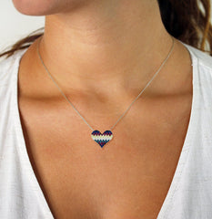 925 Sterling Silver Micro Pave Multi Color Ombre Heart Necklace