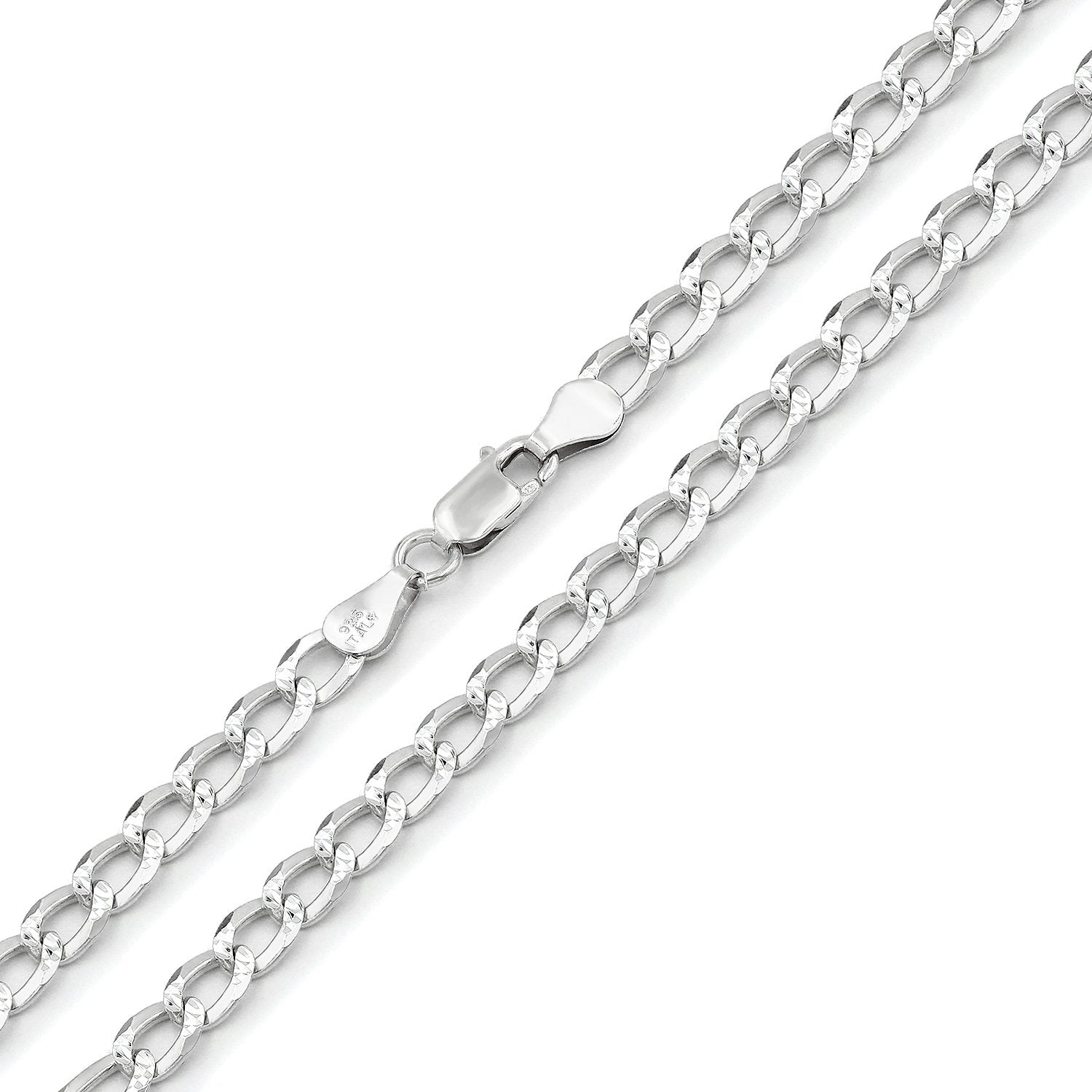 925 Sterling Silver 5mm Solid Cuban Diamond Cut Pave Curb Link Chain –  Giorgio Bergamo