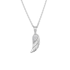 925 Sterling Silver Micro Pave Angel Wing Pendant Necklace
