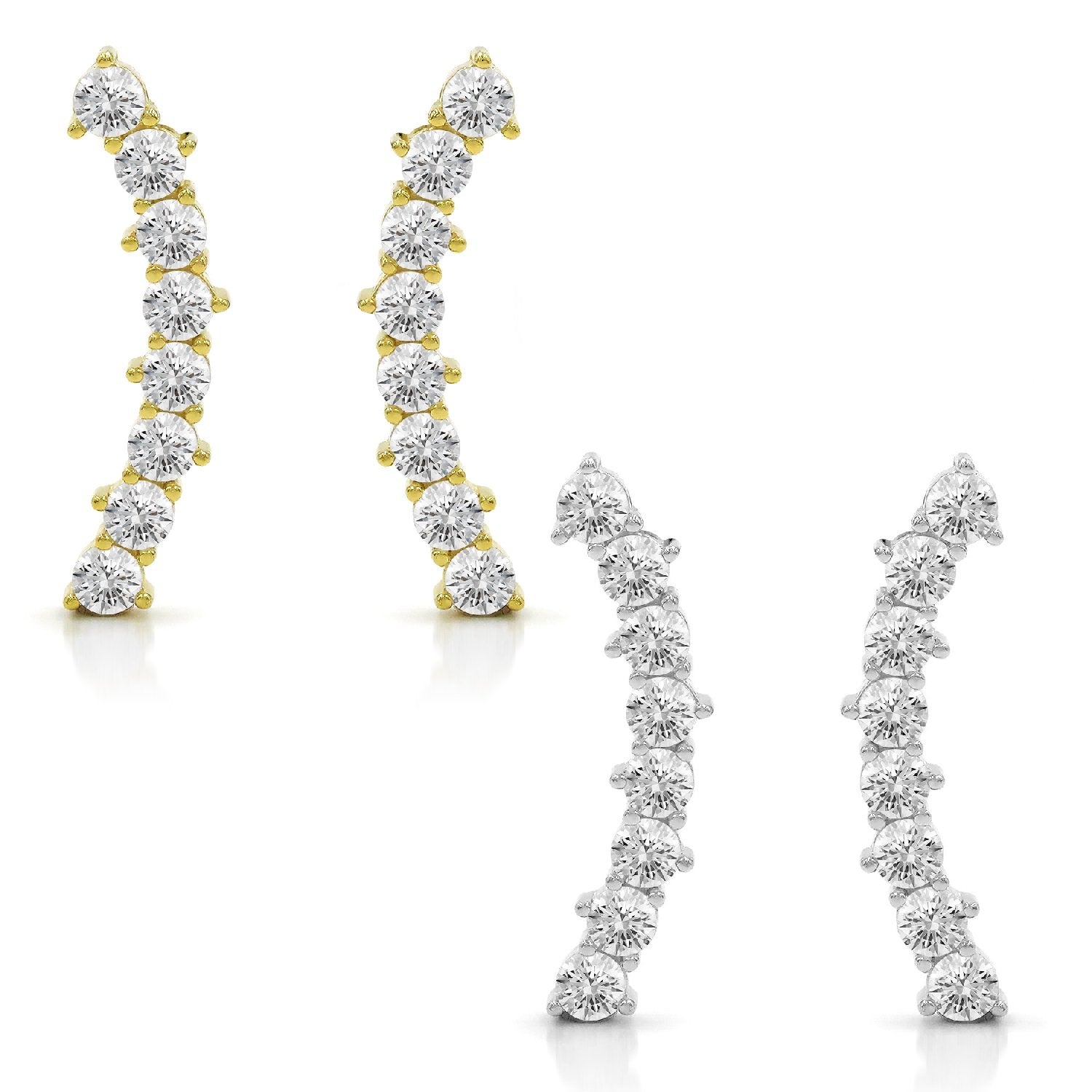 925 Sterling Silver Curved Bar Ear Climber Earrings