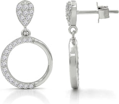 925 Sterling Silver Micro Pave Open Circle Dangle Earrings