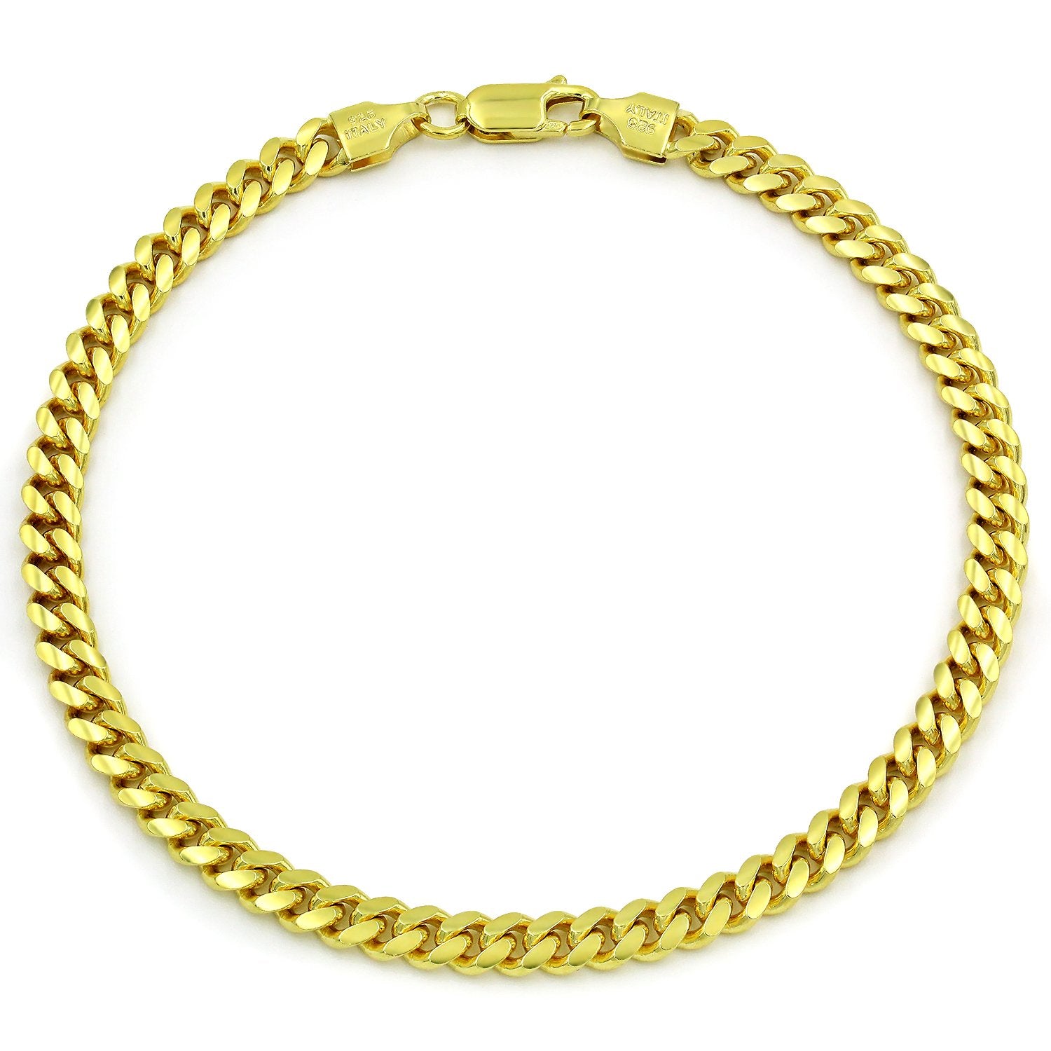 Mens 14k Gold Plated over Real 925 Sterling Silver Miami Cuban Link  Bracelet 5MM