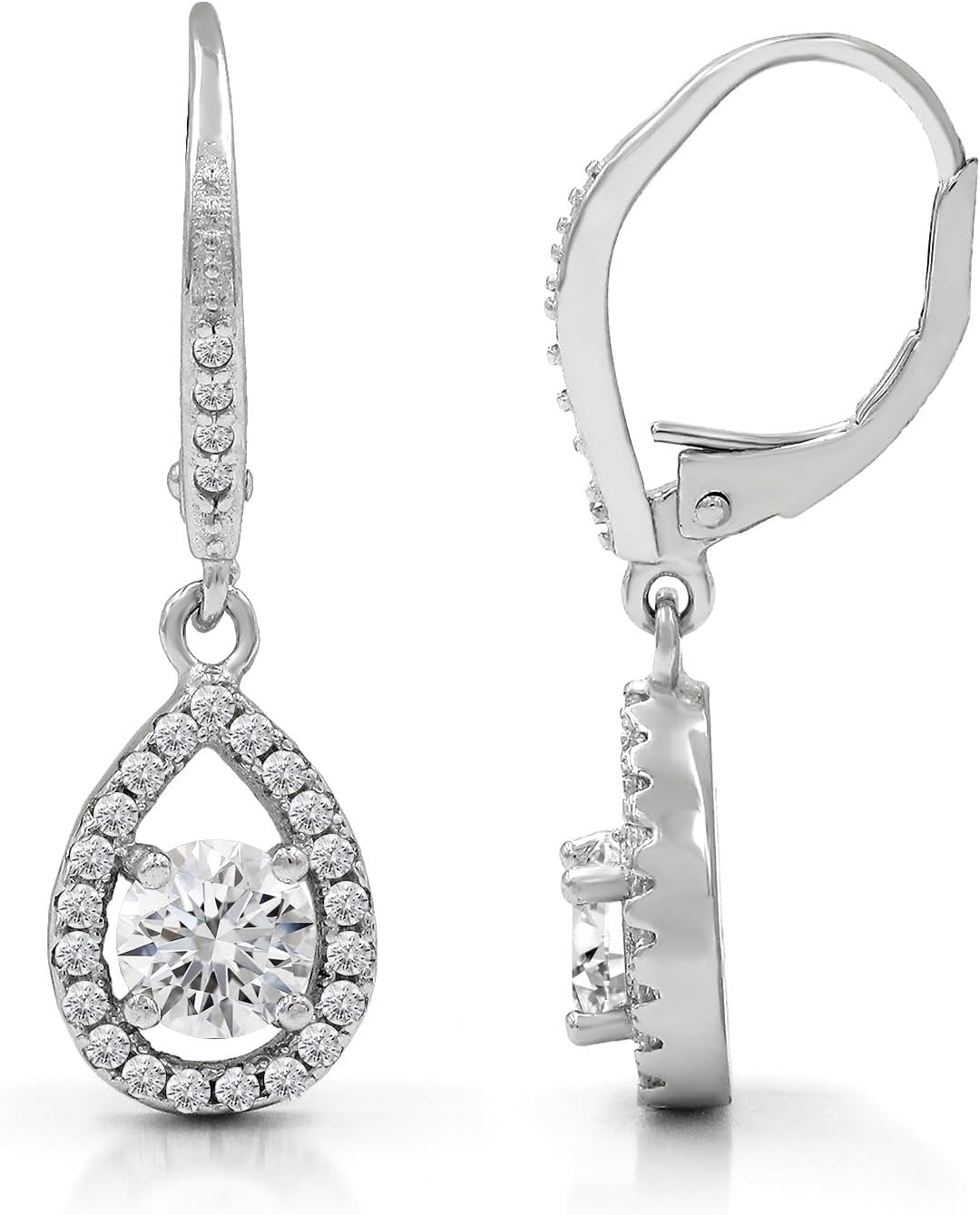 925 Sterling Silver Micro Pave Tear Drop LeverBack Earring