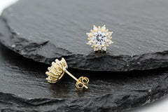 925 Sterling Silver Gold Plated Micro Pave Sunburst Stud Earrings