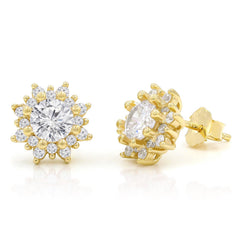 925 Sterling Silver Gold Plated Micro Pave Sunburst Stud Earrings