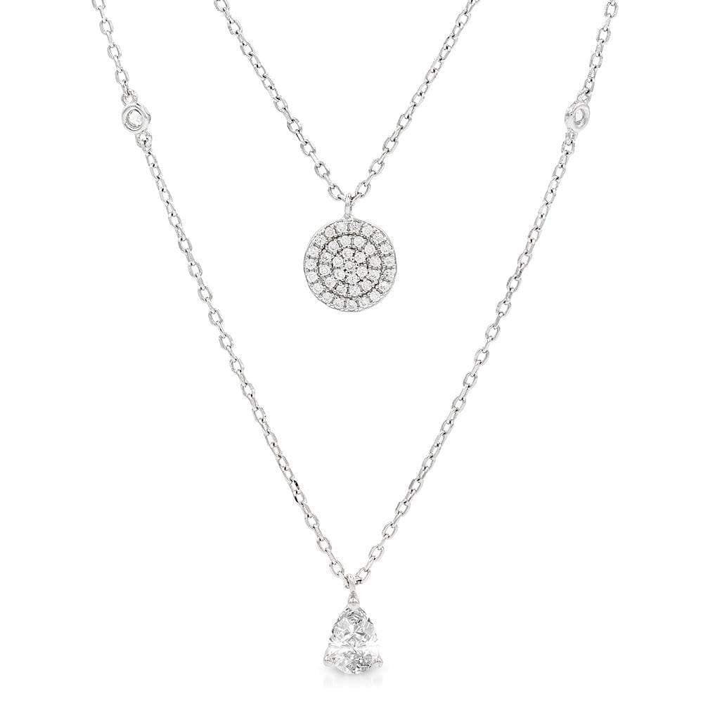 925 Sterling Silver Micro Pave Layered Disc Necklace