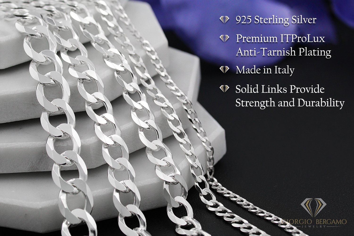 925 Sterling Silver Solid Cuban 2.5mm ITProLux Curb Link Chain