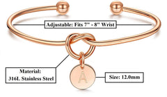 Stainless Steel Gold Plated Initial Disc Love Knot Cuff Bangle Bracelet