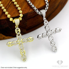 925 Sterling Silver Micro Pave Mariner Cross Pendant Only