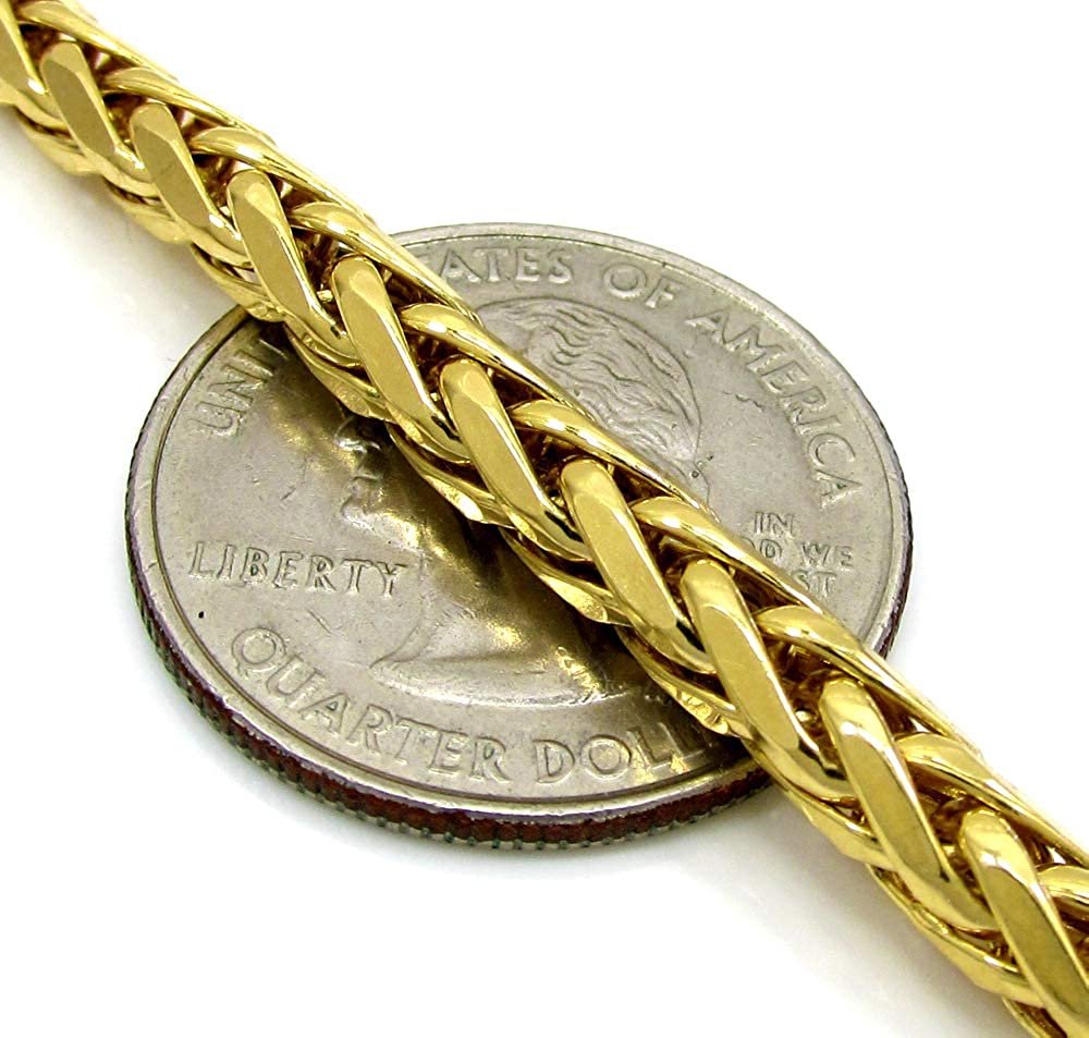 14K Yellow Gold 5mm Hollow Wheat Diamond Cut Spiga Link Chain