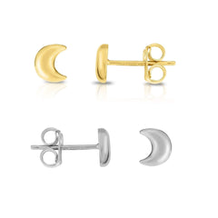 14K Gold Polished Crescent Moon Stud Earrings