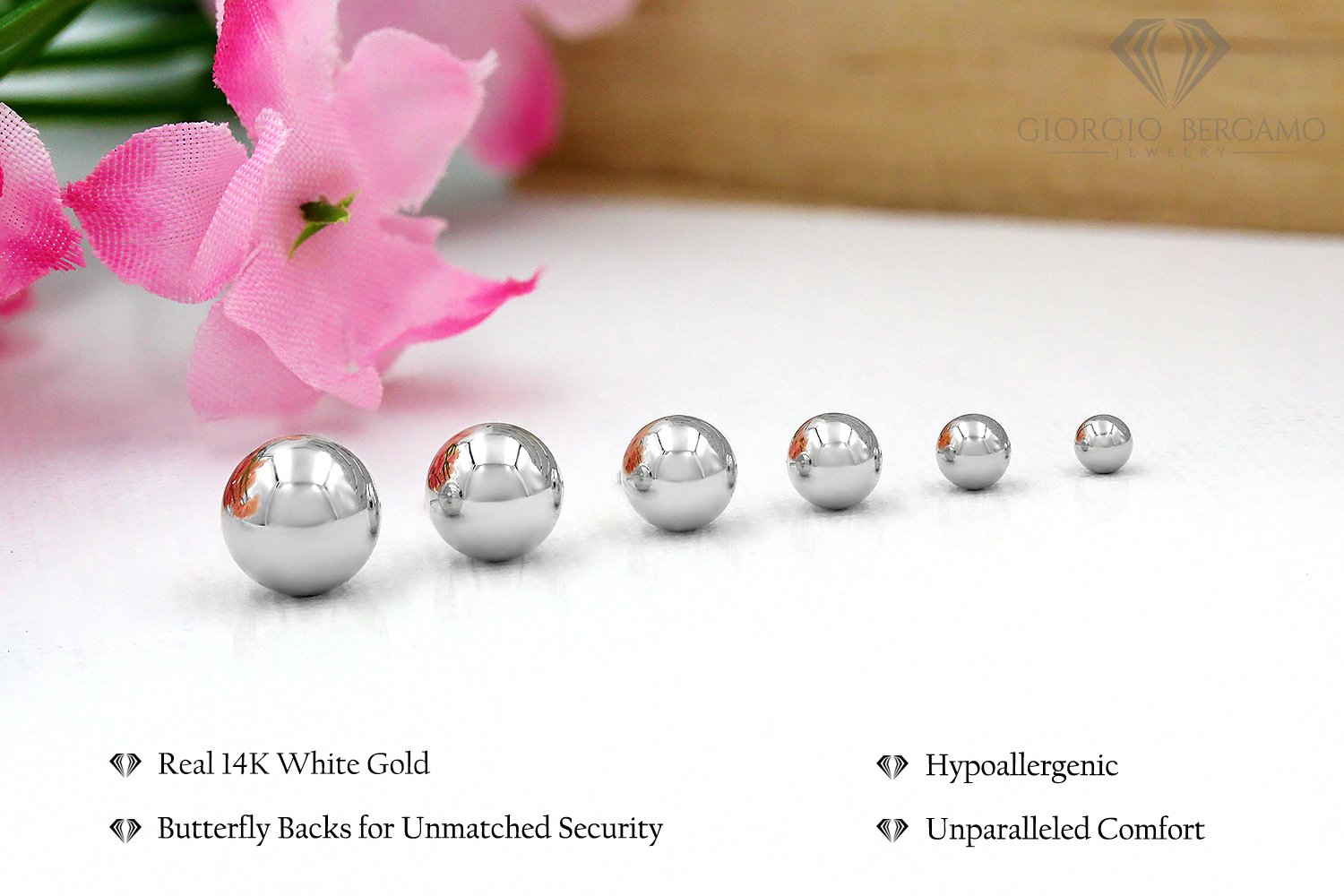 14K White Gold 3mm - 10mm Polished Round Ball Stud Earrings + Combo Packs