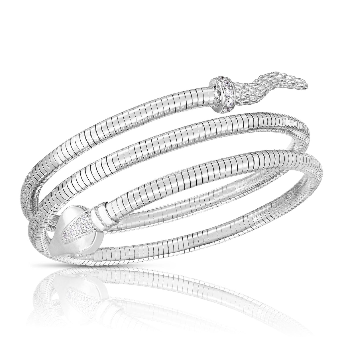 925 Sterling Silver Cubic Zirconia Snake, Serpent Coil Wrap Bracelet
