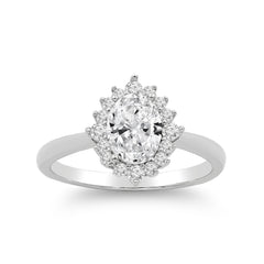 1.50 CTTW Moissanite Oval Halo Engagement Ring in 925 Sterling Silver
