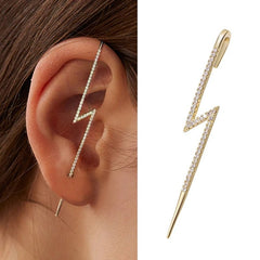 Gold Plated Lightning Bolt Cubic Zirconia CZ Micro Pave Ear Cuff Bar Earring