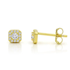 925 Sterling Silver Gold Plated Micro Pave Minimalist Octagonal Halo Stud Earring