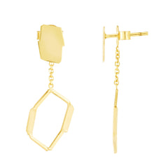 14K Yellow Gold Honeycomb Freeform Geometric Dangle Drop Earrings