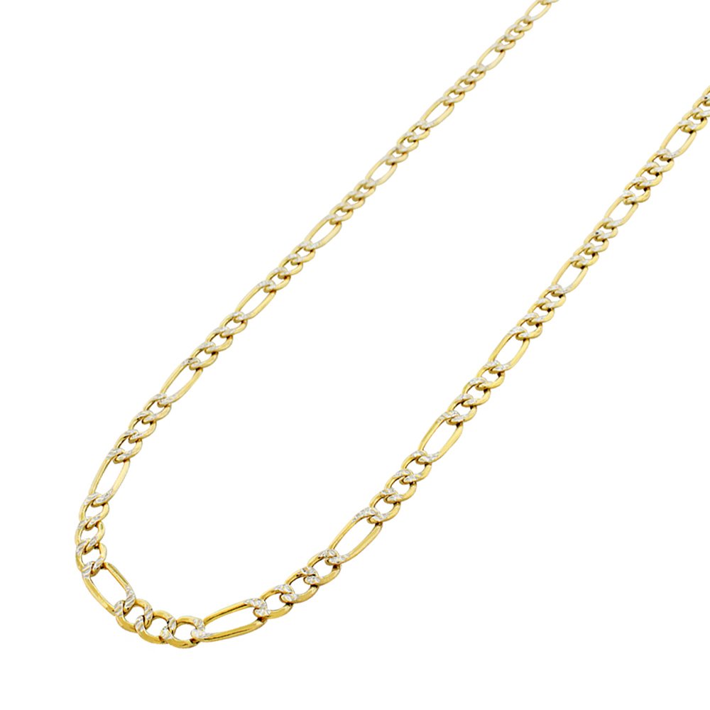 14K Yellow Gold 3mm Hollow Figaro Diamond Cut Pave Link Chain
