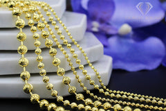 14K Yellow Gold 2.5mm Ball Bead Moon Cut Chain