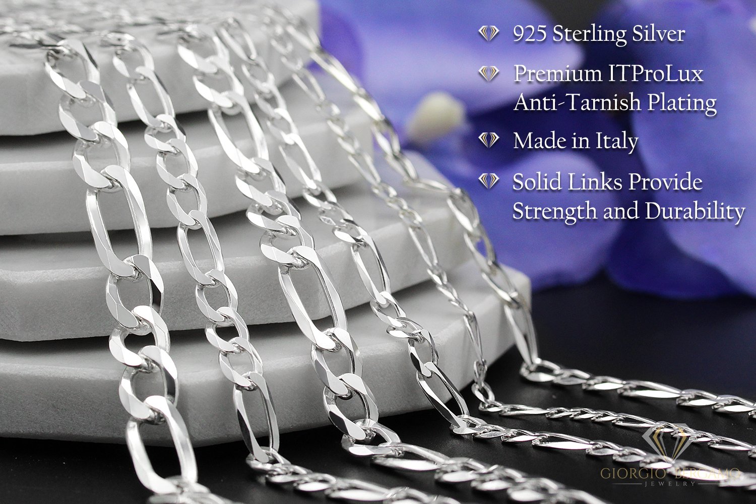 925 Sterling Silver 6mm Solid Figaro ITProLux Bracelet