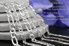 925 Sterling Silver 6mm Solid Figaro ITProLux Bracelet