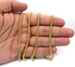 14K Yellow Gold 3.5mm Hollow Wheat Spiga Link Chain