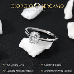 1.20 CTW Moissanite Oval Solitaire Engagement Ring in 925 Sterling Silver