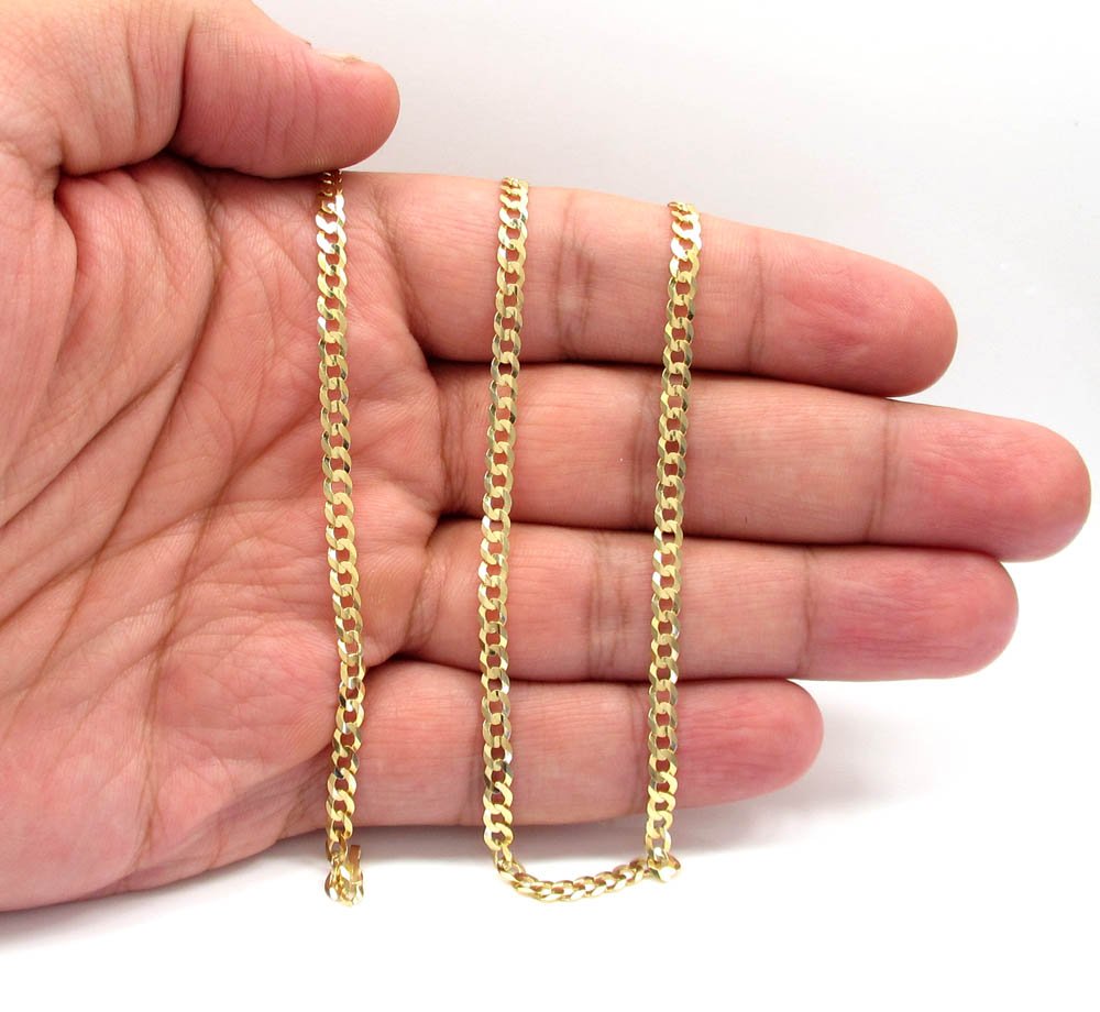 14K Yellow Gold 3.5mm Solid Cuban Curb Link Chain