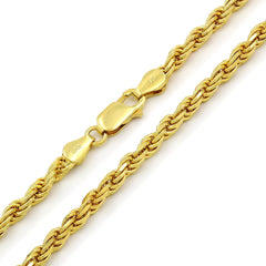 925 Sterling Silver 4mm Solid Rope Diamond Cut Gold Plated Chain