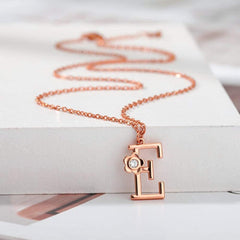 Giorgio Bergamo Stainless Steel Gold Plated A - Z, 26 Letter Cubic Zirconia Flower Initial Pendant Necklace