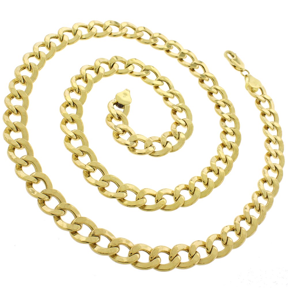 14K Yellow Gold 9.5mm Hollow Cuban Curb Link Chain