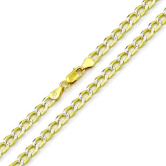 925 Sterling Silver Solid Cuban 5mm Diamond Cut Pave Gold Plated Curb Link Chain