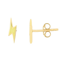 14K Yellow Gold Enamel Lightning Bold Minimalist Stud Earrings
