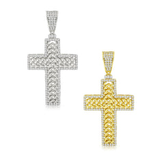 925 Sterling Silver Micro Pave Woven Cross Pendant Only