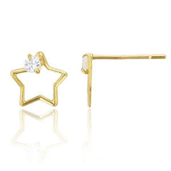 14K Gold Crystal Open Star Childrens Stud Earrings