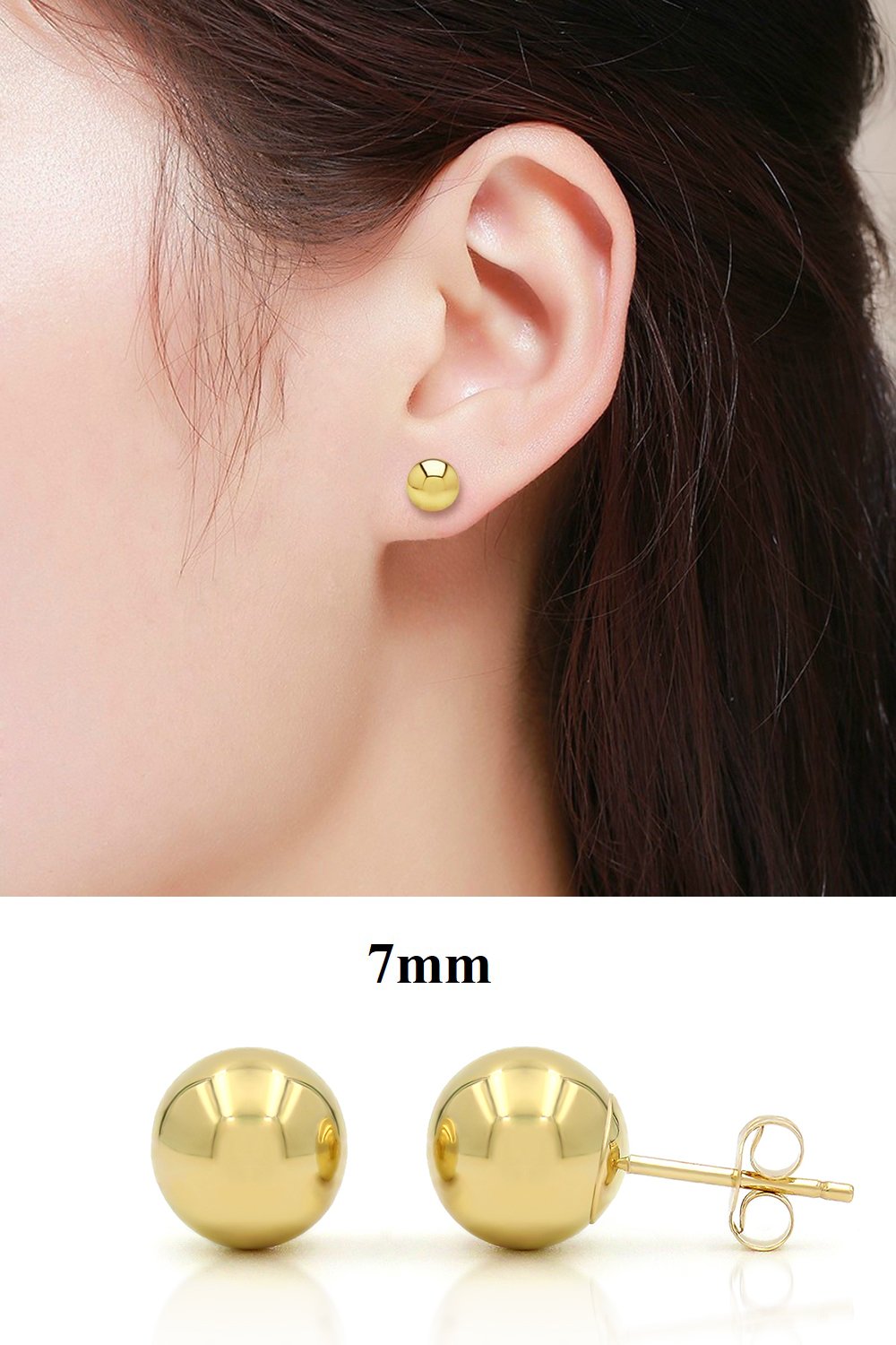 14K Solid Yellow Gold Ball Stud Earrings 7mm