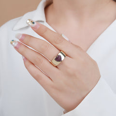 Gold Plated Micro Pave Heart Adjustable Ring
