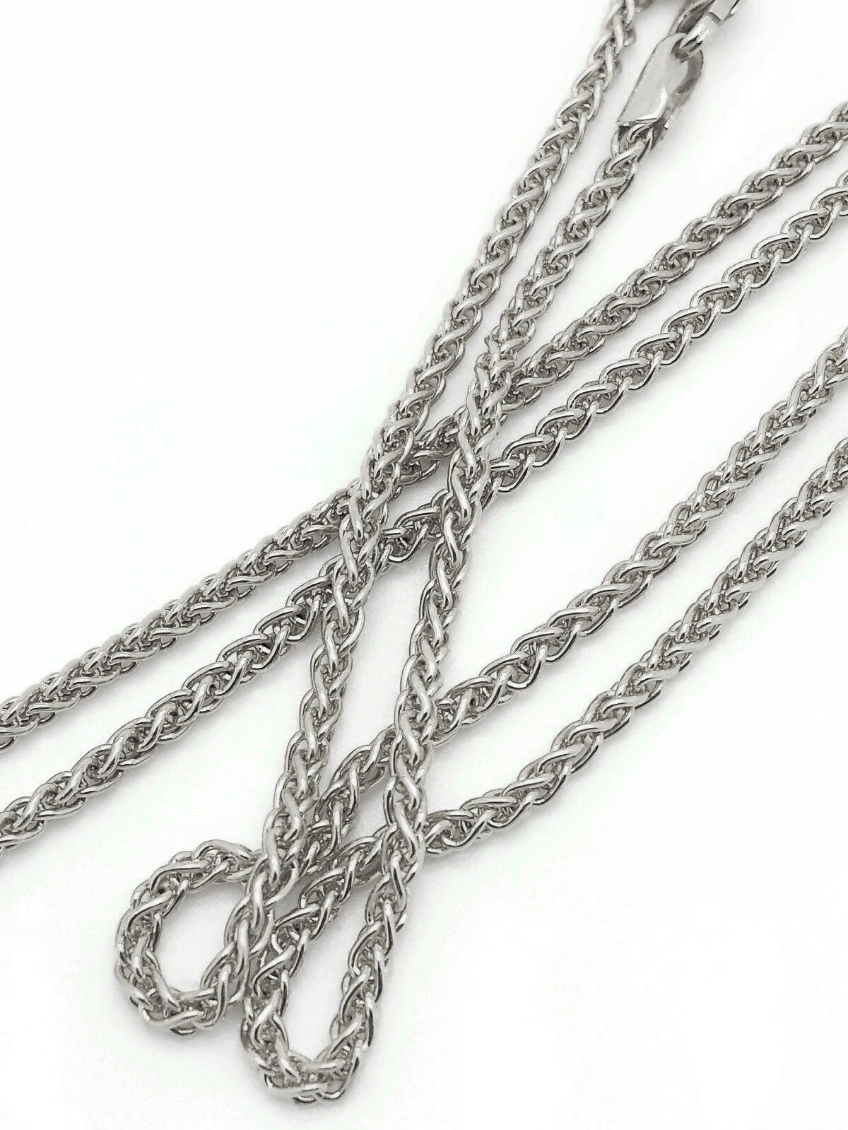 14K White Gold Solid Wheat 1mm Chain