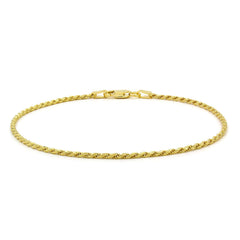 925 Sterling Silver 1.5mm Solid Rope Diamond Cut Gold Plated Bracelet