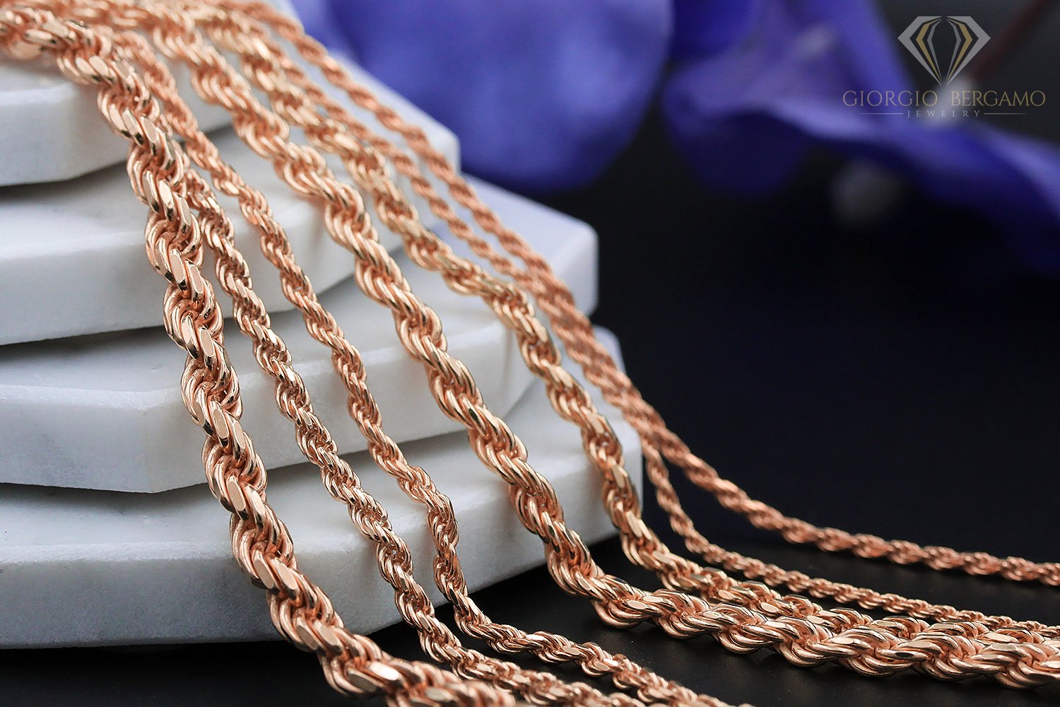 2mm Rose Gold Rope Chain 14K Rose Gold 2mm Solid Rope Diamond Cut