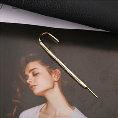 Gold Plated Ear Cuff Bar Cubic Zirconia Micro Pave Earring