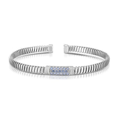 925 Sterling Silver Micro Pave Candy Cuffed Cubic Zirconia Coil Bracelet