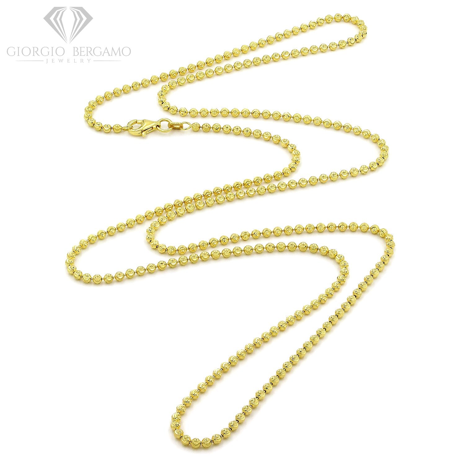 925 Sterling Silver 2.5mm Moon-Cut Ball Bead Gold Plated Chain