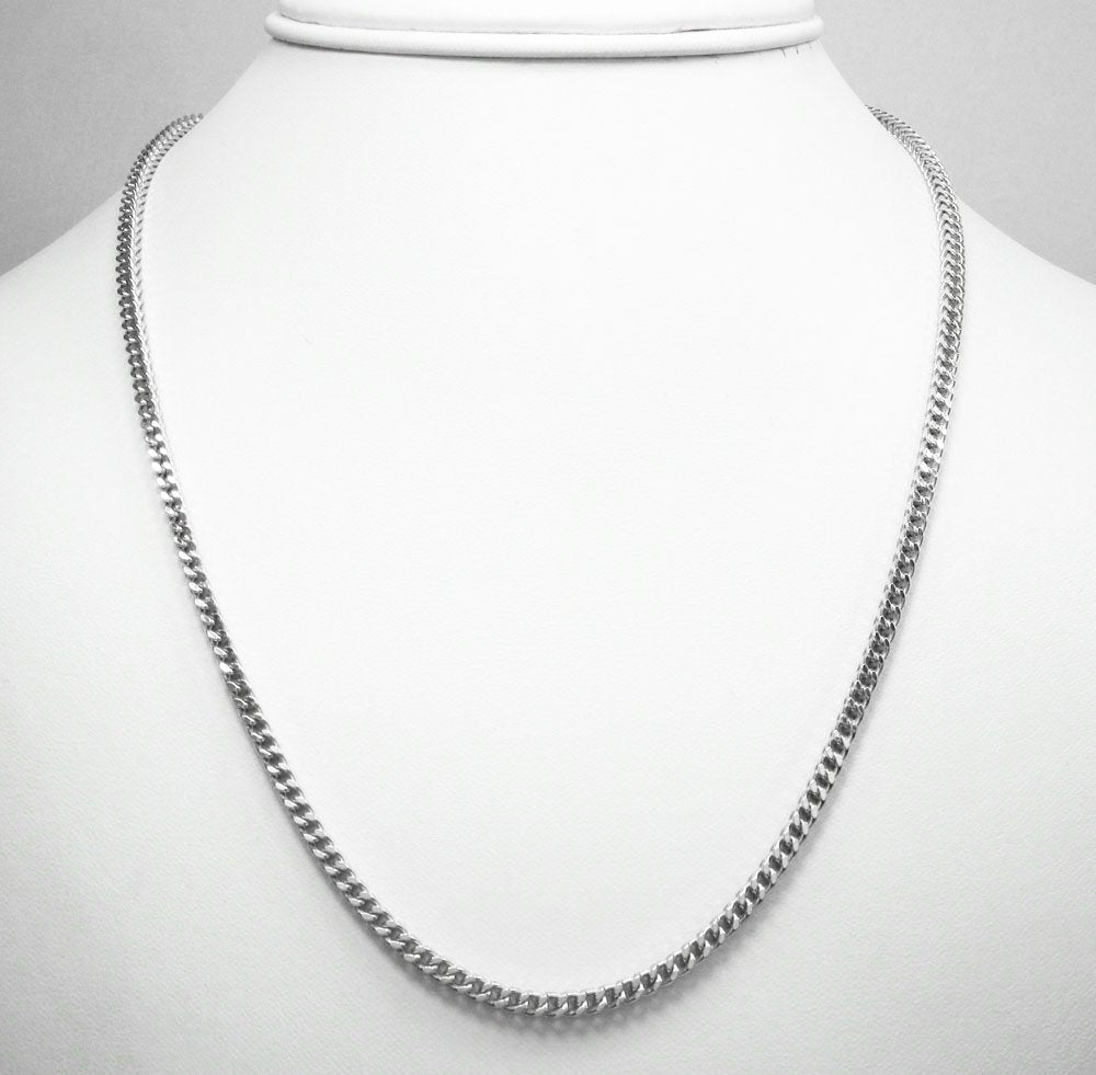 925 Sterling Silver 2.5mm Hollow Franco Rhodium Plated Chain