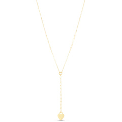 14K Yellow Gold Heart Lariat Paper Clip Necklace