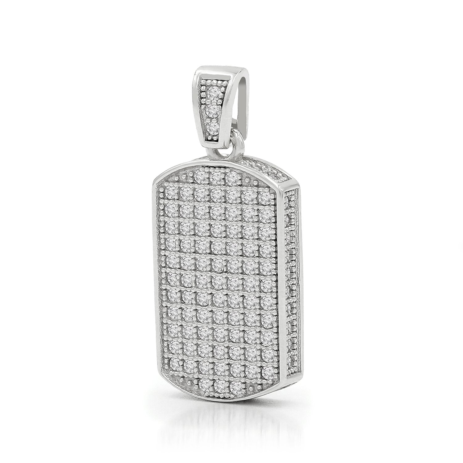 925 Sterling Silver Micro Pave Small Dog Tag Pendant Only